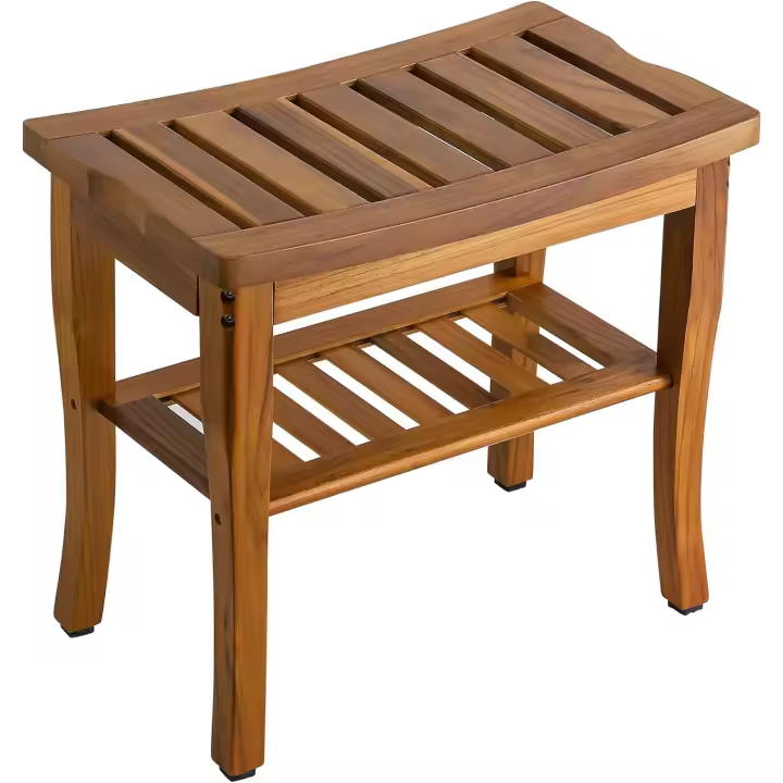 baño de Estante Taburete de baño Teca Durable Ligero y Antideslizante Taburete de baño - 1