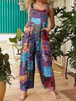 Nuevos y cautivadores monos de verano para mujer, mono informal sin mangas con cuello cuadrado de estilo étnico Multicolor con bolsillos para - details 7
