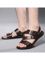 Sandalias de Hombre a la Moda Sandalias de Playa de Cuero con Punta Abierta de Color Sólido - details 1