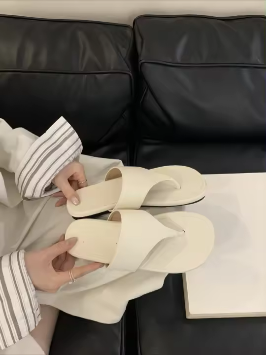 Diseño de nicho, medias zapatillas, zapatos de mujer, punta de moda, zapatillas frescas romanas de fondo plano para vacaciones - 1