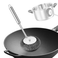 Stainless Steel Sponge Scourer with Comfortable Handle Kitchen Cleaning Brush for Kitchen Dishes and Plates Tiles Basins Sink