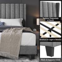 Cama Doble Tapizada 140 x 200cm Estructura de Madera y Metal Moderno Ideal para Adultos 2 Personas - details 27