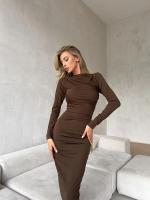 Vestido largo de manga larga con cuello redondo para mujer, vestido largo ajustado y elegante de terciopelo para otoño e invierno, 2024 - details 3