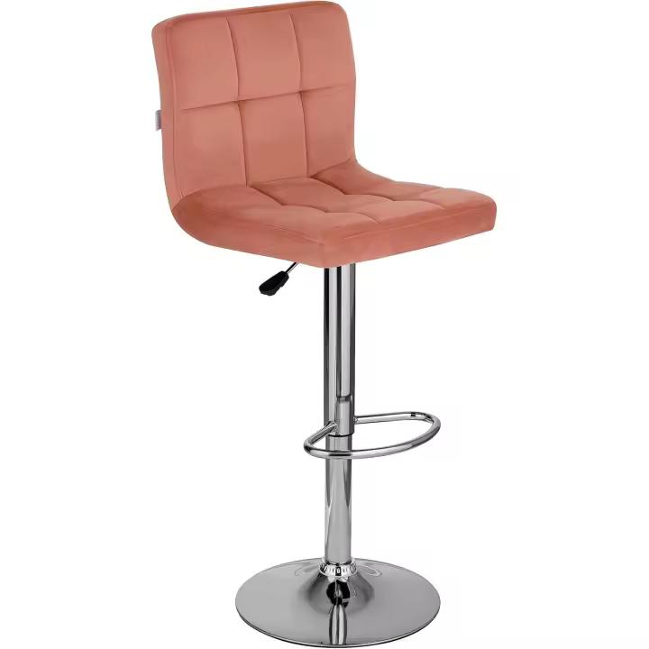 1 Taburete de Bar o Cocina Regulable y Giratorio 360 ° , con respaldo y reposapiés, estructura de acero cromado, terciopelo rosa, 1 pieza - 1