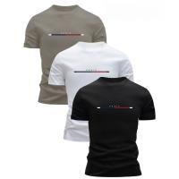 Conjunto de 3 camisetas para hombre hechas 100% algodón puro, ropa informal de verano, transpirables y cómodas con diseño de cuello redondo. - details 1