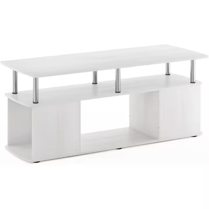 Centro de Entretenimiento Soporte de TV con Compartimento de Almacenamiento Abierto, Madera de ingeniería,Acero Inoxidable - 1