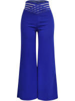 Pantalones elegantes de pierna ancha y cintura alta para mujer, malla transparente informal de oficina con ropa cruzada para mujer - details 2