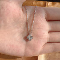 Collar Colgante De Cuatro Hojas De Cloaca En Plata De Ley 925 Con Plateado 14K Y CZ Para Mujer Joyería De Moda Clavícula - details 4