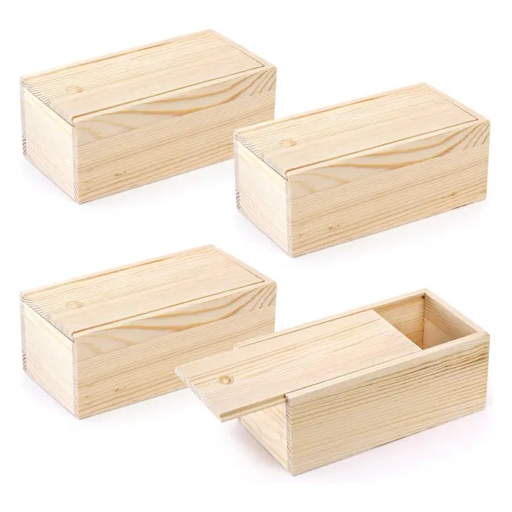 Caja de almacenamiento de madera sin terminar con tapa deslizante, estuche de recuerdo Vintage, contenedor de tarjetas, caja de regalo pequeña para pasatiempos artísticos, 4 paquetes - 1