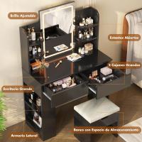 Tocador de Maquillaje con Luces LED, Brillo Ajustable, Mesa de Maquillaje con Espejo, con 2 Cajones Grandes y 4 Estantes Abiertos y Taquilla Lateral, Moderno, 90x40x135cm, Blanco - details 20