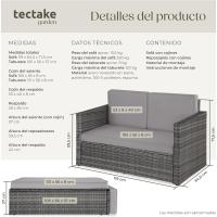 Sofá de Ratán con Taburete Reposapiés, Conjunto Jardín Sillón 2 Plazas, Mueble Jardín Exterior con Cojines Gruesos, Conjunto Terraza Resistente a la Intemperie y Estructura en Acero - Gris - details 1
