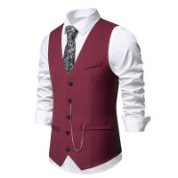 Chaleco de Traje Slim Fit para Hombres Nuevo Arrival Accesorios de Cadenas de Moda Casual Vintage Para Fiesta de Boda Material Exterior de Poliéster - details 5