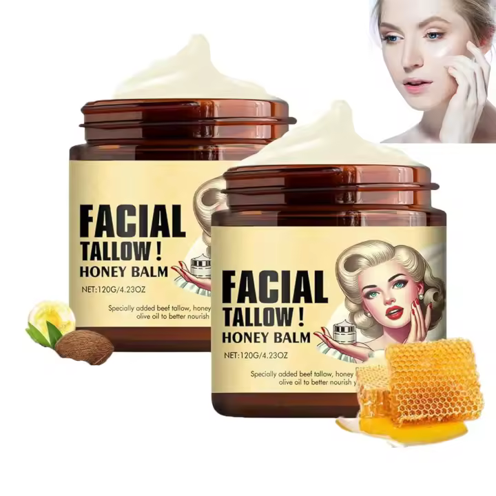 2025 nuevo estilo 2 uds bálsamo batido, bálsamo de miel facial, crema hidratante de sebo, crema terminada de hierba alimentada con pasto, sebo de ternera para la piel, cara Natural y - 1