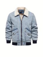 Chaqueta vaquera de lana cálida para hombre, abrigo informal con bolsillo con solapa y cuello de piel para Otoño e Invierno - details 14