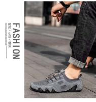 Sandalias planas huecas de malla de moda para exteriores, zapatos deportivos informales de cuero para hombre - details 11