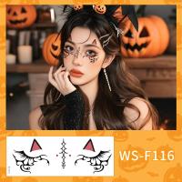 Tatuaje facial desechable para Halloween, pegatinas temporales impermeables de larga acción para mejillas, pegatinas transparentes de cara de murciélago aterrador para niños - details 4