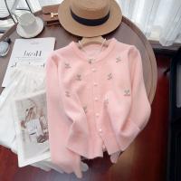 Cárdigan de punto coreano para primavera y otoño, suéter versátil francés dulce y suave con cuello redondo y glutinoso - details 4