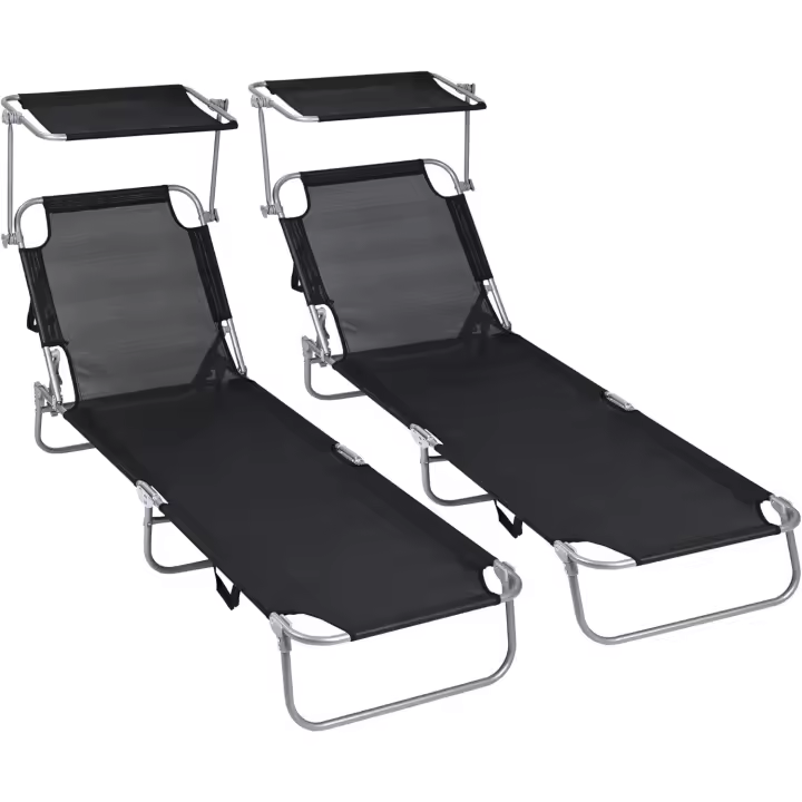 2 Tumbonas Playa Reclinables con Sombrilla Ajustable |   Plegables y Portátiles |   para Jardín, Terraza, Piscina o Camping |   Aluminio Ligero y Tela Transpirable Resistente Exterior - 1