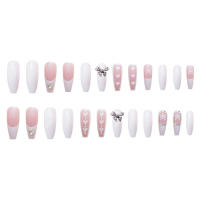 Uñas postizas de 24 piezas, rosa y blanco, para fiestas, Halloween, Navidad, graduación - details 0
