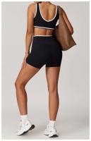 Yoga mujeres Fiess correr ciclismo transpirable deportes Leggings cruzado cintura alta verano entrenamiento gimnasio pantalones cortos - details 17