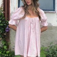 Maemukilabe-Vestido corto de manga abullonada para mujer, minivestido Vintage con escote cuadrado, estilo Kawaii Y2K, corte holgado, para fiesta - details 5