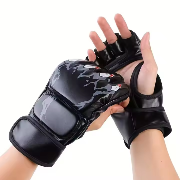 Guantes de boxeo para niños adultos Sanda Guantes de entrenamiento de lucha de medio dedo Taekwondo Muay Thai Guantes de lucha con saco de arena - 1