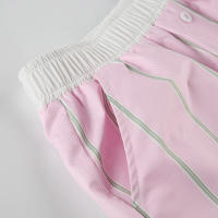 Pantalones cortos básicos cómodos e informales sueltos con botones de cintura elástica tejidos a rayas de verano para mujer - details 46