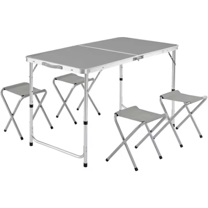 Mesa Plegable de Camping y 4 taburetes,Mesa Malentín con Asa para Playa,Mesa Picnic de Aluminio y loneta Gris,Regulable en 3 Niveles de Altura,de 60x120x70 cm - 1