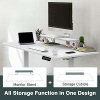 Escritorio de pie Ajustable en Altura con estantes para Monitor 140x60cm Escritorio de pie eléctrico Ajustable en Altura Estante de Almacenamiento Home Office Tablero de Empalce Blanco - details 3