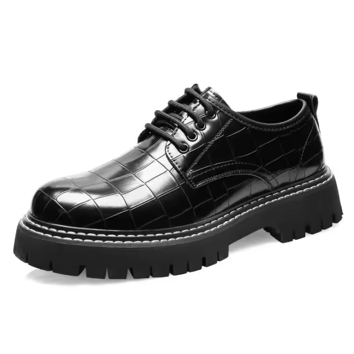 Zapatos de vestir gruesos hechos a mano para hombre, informales, de cuero, de alta calidad, color negro, para fiesta de lujo - 1