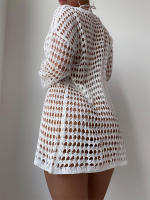 Elegante Cubierta de Punto con Cuello Redondo y Manga Larga Vestido de Playa de Ligero para Verano con Diseño Hueco, Protección Solar, Tela Transpirable - details 2