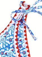 Bikini de 2 Piezas con Estampado Floral Estilo Boho Escote en V con Lazo en la Espalda Descubierta Corte Alto para Mujeres Moda - details 2