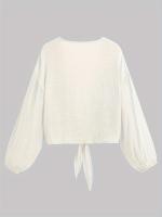 Cárdigan liso de manga larga para mujer, cárdigan informal con nudo frontal para playa, trajes de baño y ropa para mujer - details 3