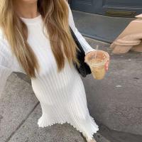 Vestido de Punto con Mangas Acolchadas Falda Larga con Lazo en Cintura, Cuello Redondo, Estilo Retro de los 90 Moda Callejera para Mujeres - details 1