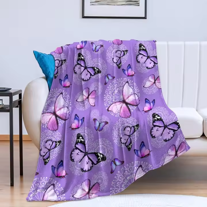 Manta de mariposas, manta de mariposas moradas, franela ultra suave, hermosa manta de mariposas, regalos para adultos y niños - 1