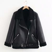 Chaqueta de piel de una pieza con cuello grueso para mujer, abrigo de manga larga con cinturón de cremallera diagonal, ropa de abrigo de invierno, nueva moda - details 6