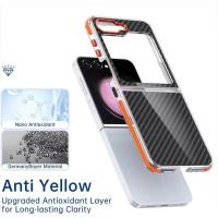 Funda con textura de fibra de carbono para Samsung Galaxy Z Flip 5, botón de Metal, protección trasera transparente - details 4