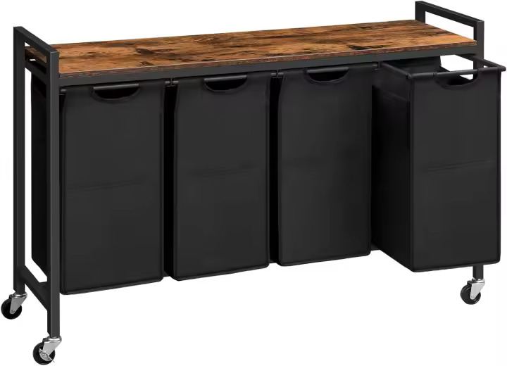 Cesto para Ropa Sucia, Cesta Colada, 4 Bolsas Colada de Tela Oxford Extraíbles, Carro Lavandería, 4 x 39,8 L, 110,5 x 33 x 74,5 cm - 1