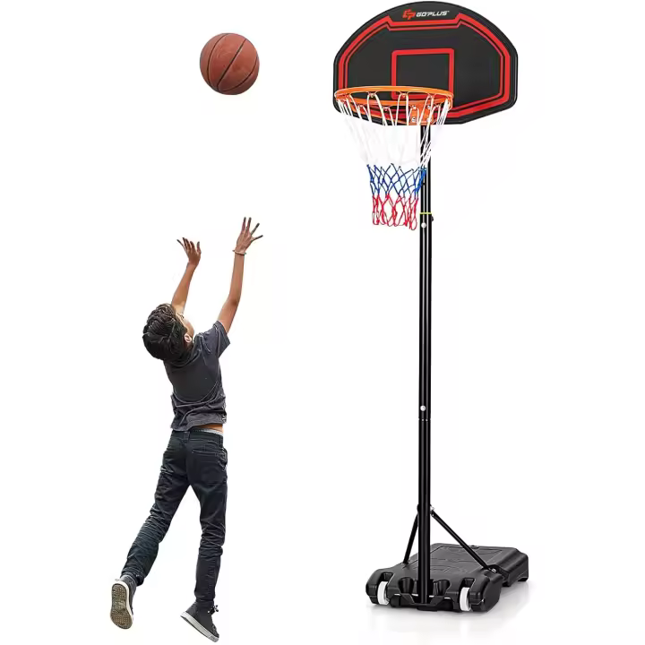 Canasta de Baloncesto para Niños, Soporte Canasta Regulable en 5 Alturas 192-247 cm Red Durable y Tablero Inastillable, Canasta de Baloncesto Portátil con Ruedas Internas y Externas Rojo.Negro - 1