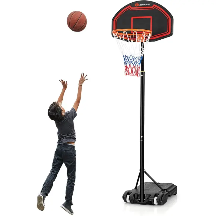 Canasta de Baloncesto para Niños, Soporte Canasta Regulable en 5 Alturas 192-247 cm Red Durable y Tablero Inastillable, Canasta de Baloncesto Portátil con Ruedas Internas y Externas Rojo.Negro - 1