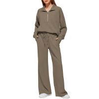 Conjunto casual de dos piezas para mujer: sudadera extragrande con media cremallera y pantalones deportivos de pierna ancha - details 63