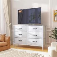 Cómoda con 6 cajones de tela, cómoda de dormitorio blanca, mueble de almacenamiento, muebles de dormitorio, cómoda para cocina, oficina, pasillo, mueble de TV con cajones - details 1