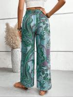 Pantalones largos sueltos informales con cintura elástica de estilo étnico con estampado digital para mujer - details 8