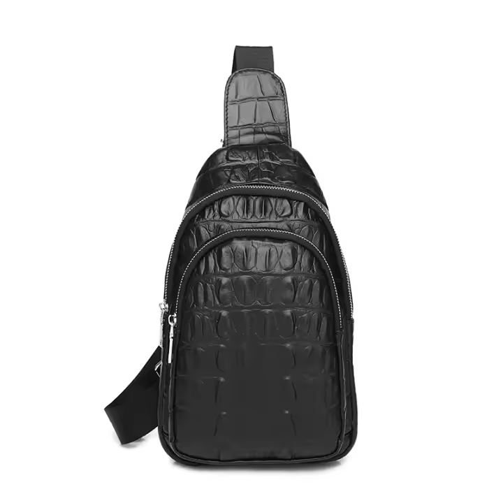 SCHLATUM cuero genuino de la vendimia de cuero de vaca bolsa de pecho de cocodrilo en relieve bolsa de Crossbody - 1