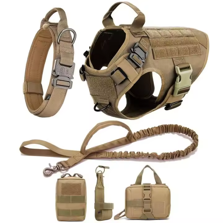 Collar grande, juego de arnés y correa para perros, chaleco para mascotas, arneses tácticos de pastor alemán para perros pequeños - 1