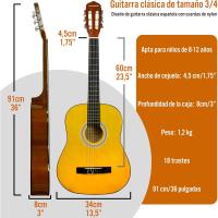 Pack de guitarra clásica española de tamaño 1/4 para niños XF de 3rd Avenue, Guitarra acústica con cuerdas de nylon, funda de transporte, cejilla y púas, Natural - details 27