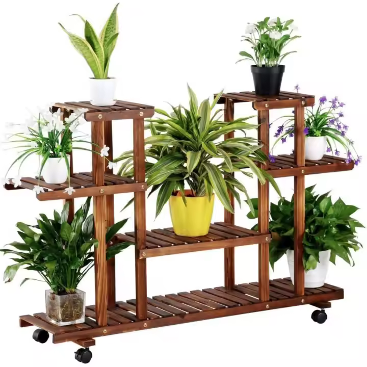 Soporte para Plantas de 4 Niveles Montable en Terraza y Jardín con Ruedas 124 x 33 x 80 cm - 1