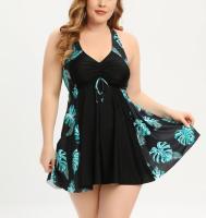 Tankini de anacardo para mujer, Bikini de gran tamaño, falda sin mangas, traje de baño corto de cintura alta, ropa de playa sin espalda, 5XL, 4XL, 3XL - details 7