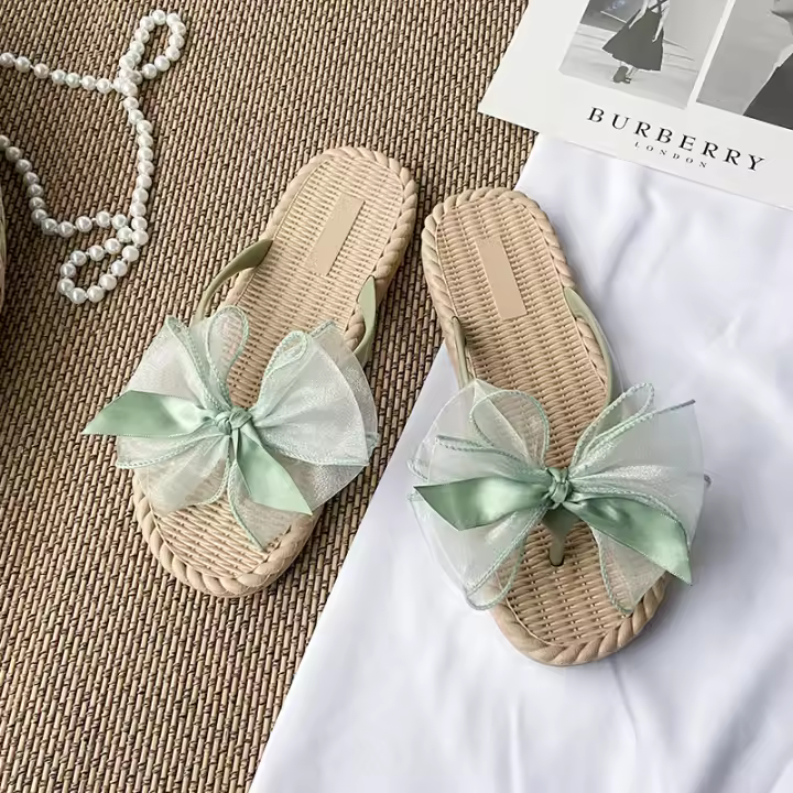 Zapatillas de Verano 2025 para Mujer Versátiles Zapatos Planos con Lazo Suela de Cuero Sintético - 1