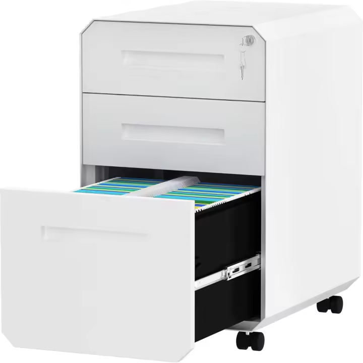 Archivero de Armario de Oficina Móvil con Ruedas Metalico Mueble de Oficina con Cerradura y Llave para Carta/A4 Blanco, 51 x 40 x 64cm - 1